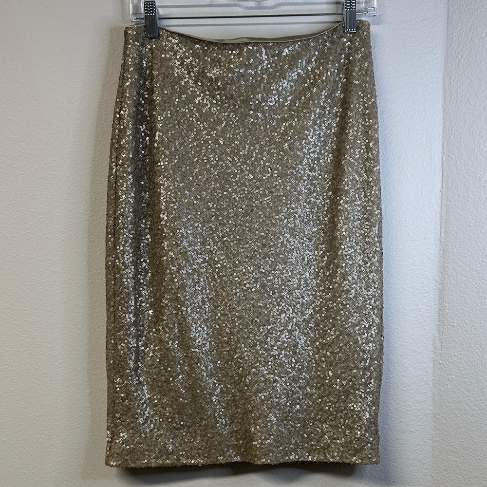 Lauren Ralph Lauren Champagne Miniature Sequin Lined Pencil Skirt Size 2